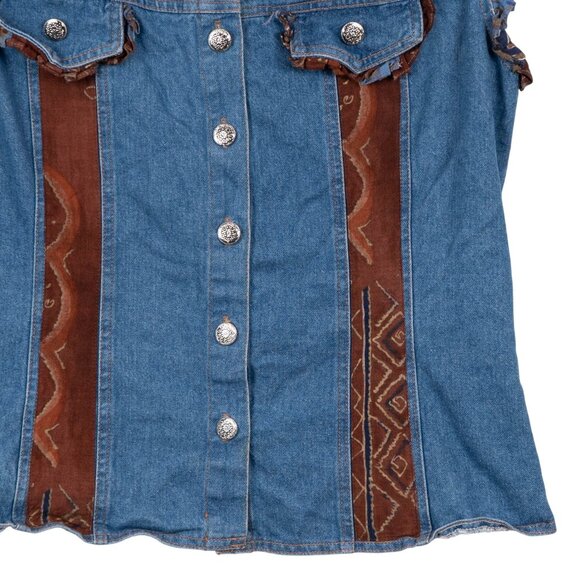Green Field Denim Vest XL Womens Button Up Country Western Blue Jean Brown USA - Picture 3 of 5